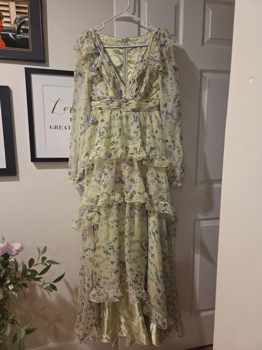 Mac Duggal Ruffle Floral Tiered Maxi Dress, Size 2
